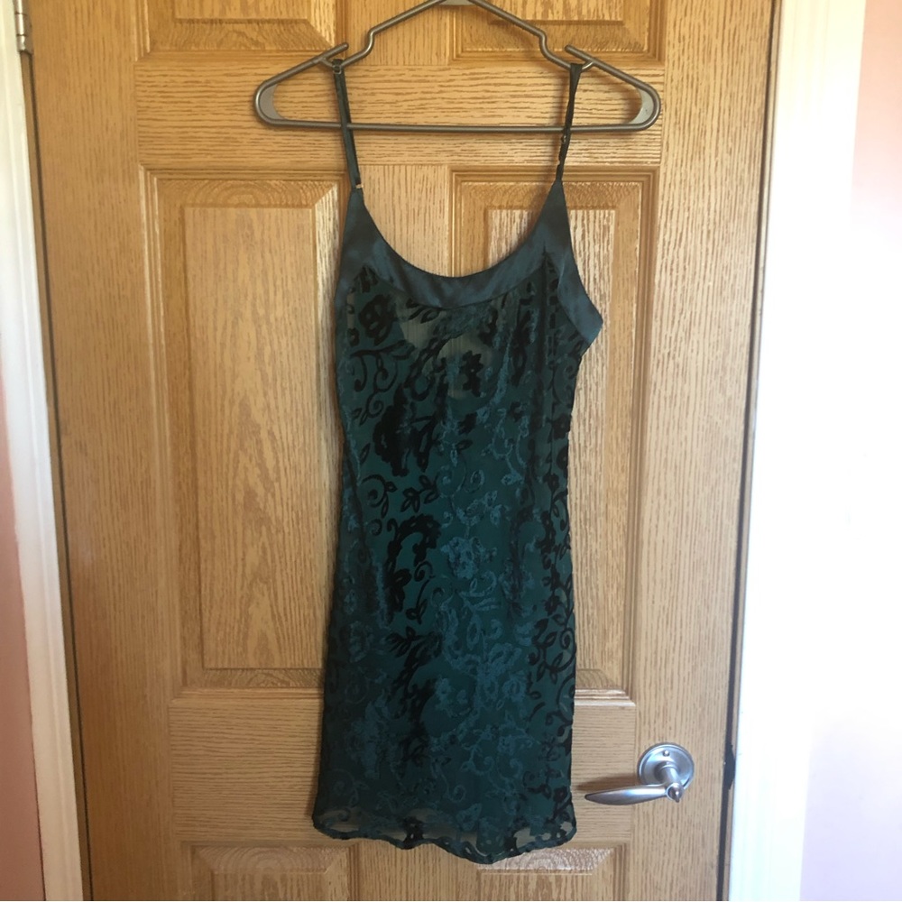 Emerald Green Sheer Slip with Velvet Floral Pattern